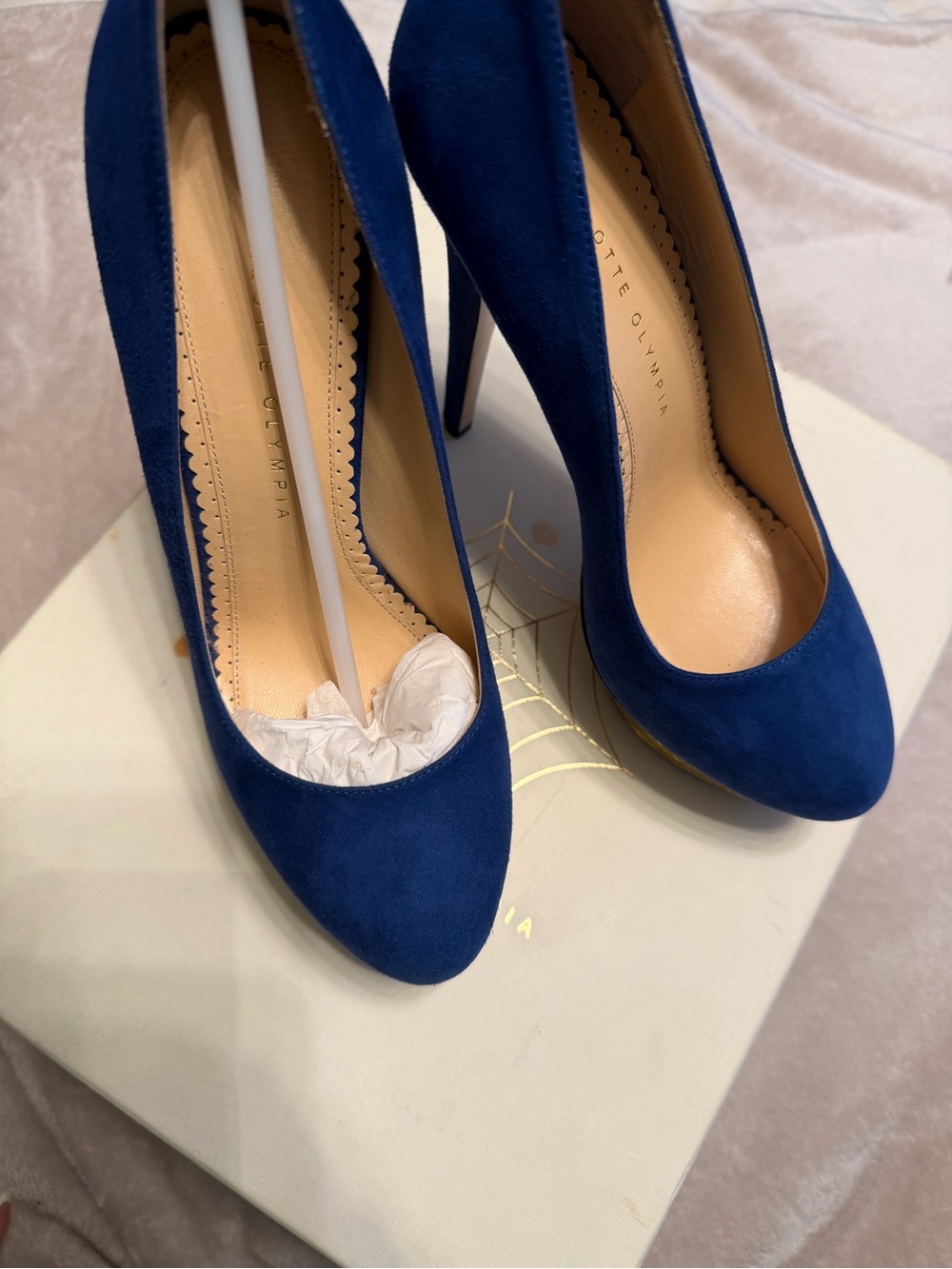 Charlotte Olympia Cobalt Suede Pointed Toe Stilettos